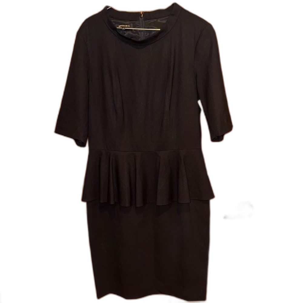 Lafayette 148 Women's Black Dress peplum size 8 midi stretch
